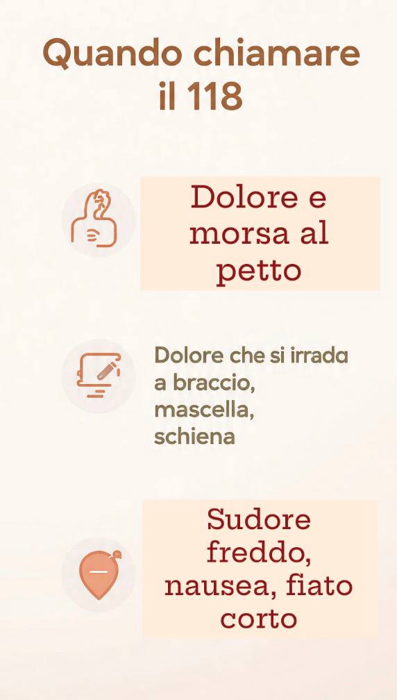 infografica quando chiamare il 118 per dolore al petto e segnali di infarto